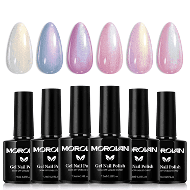 Morovan 6 Colors Pink Purple Shimmer Gel Nail Polish Kit - Long Lasting Glitter Gel Polish Set for Salon Quality Manicure at Home