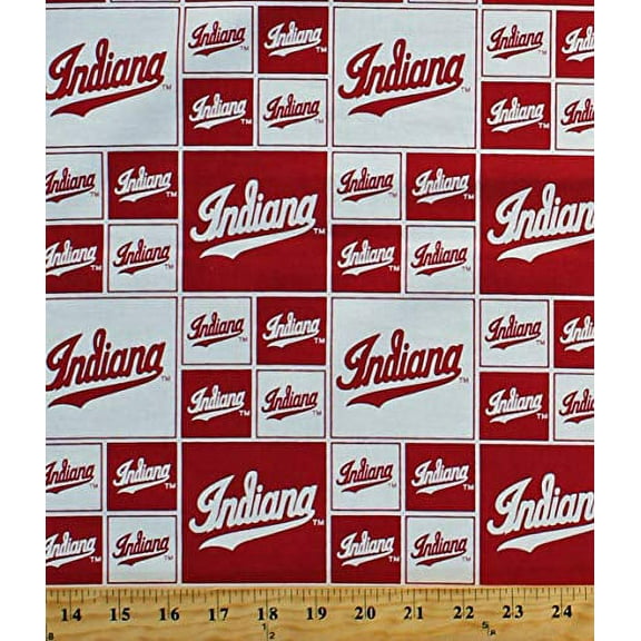 Cotton Indiana University Hoosiers NCAA College Sports Team Red White Cotton Fabric Print by the Yard (IND-020)