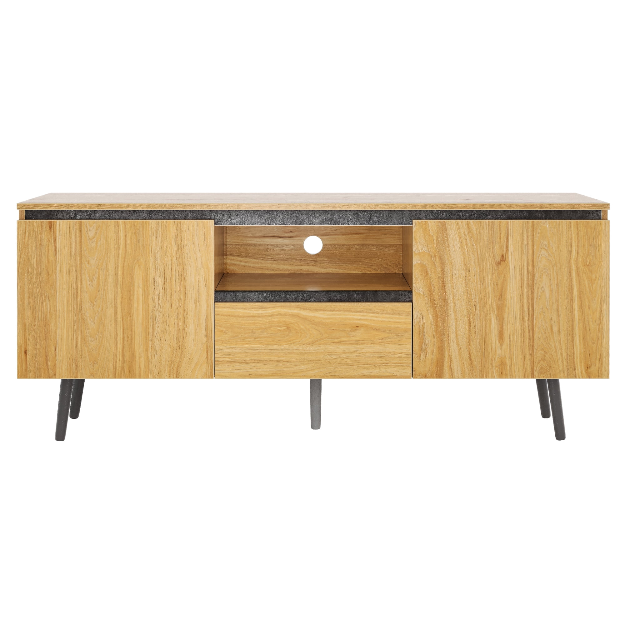 Dextrus Farmhouse TV Stand Wood TV Media Console Entertainment Center with LED Lights for TVs Up to 65 inch