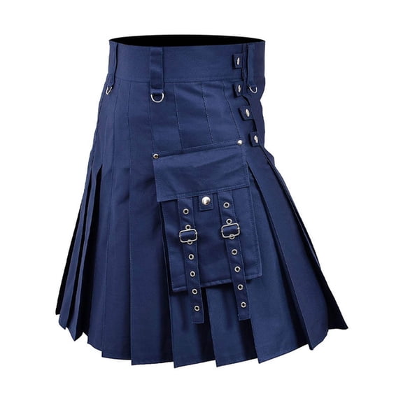 Xdegoge Men's Pocket Utility Kilt, Medieval Pleated Short Skirt for Scottish Festivals and Themed Events, Unique Casual Skirt with Functional Design