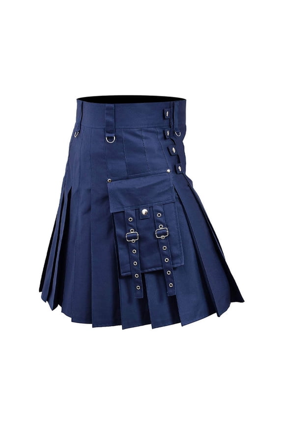 Men's Pocket Utility Kilt, Medieval Pleated Short Skirt for Scottish Festivals and Themed Events, Unique Casual Skirt with Functional Design