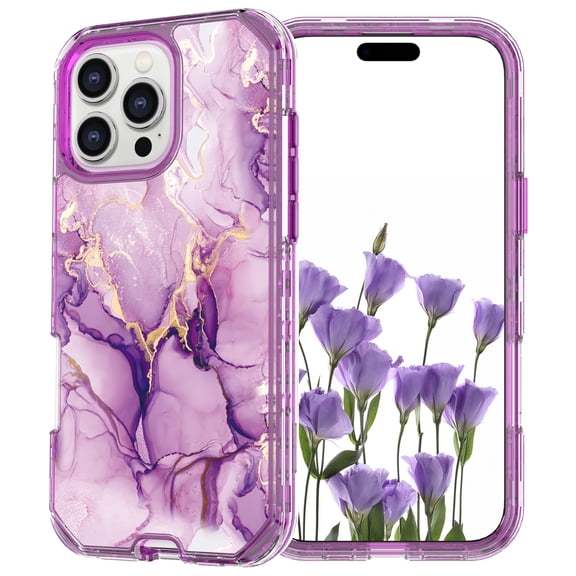 Allytechgroup for iPhone 17 Pro Max Case, 3 Layers Protection Slim Lightweight Shockproof Soft TPU & Hard Back Protective Bumper Cover Marble Shell, D