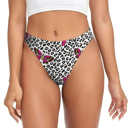 Thongs for Women - pink butterfly Leopard print No Show Seamless Womens Thongs Underwear  Soft Stretch G String Thongs for Women Cuteness Ladies Thong Bikini Panties Briefs