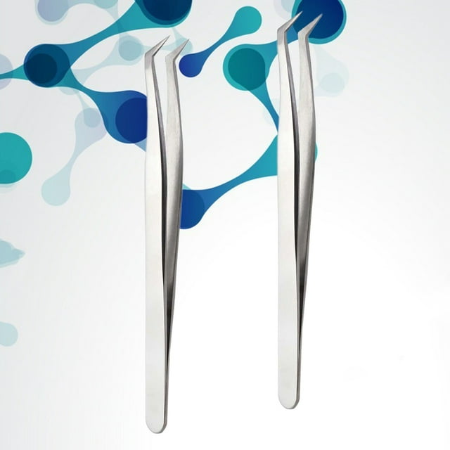 OULII 2Pcs Eyelashes Tweezer Fine Pointed Tips Metal Grafting Eyelash Extensions Tool for Makeup Tools Women