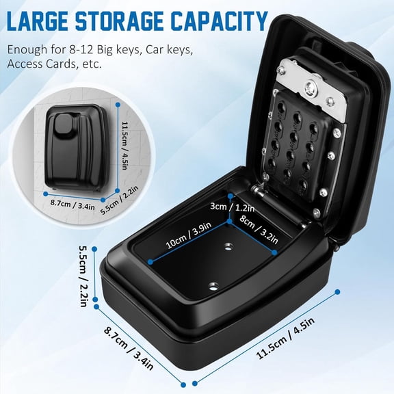 Wall Mounted Key Lock Box Waterproof 12 Digit Combination Security Lock with Weatherproof Cover for Home Garage Office