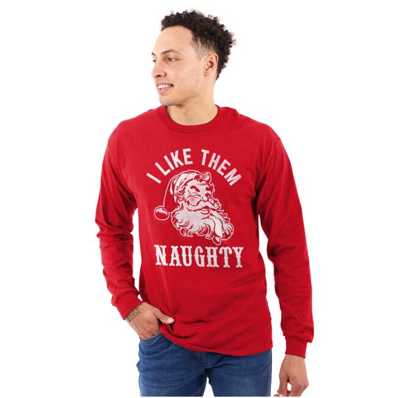 Funny Xmas Santa I Like Them Naughty Men's Long Sleeve Graphic Tee Shirt Brisco Brands M