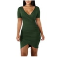thumbnail image 2 of Summer Dresses for Women Under $10 Fashion Casual Color V-Neck Sexy Slim Short Sleeve Dress, 2 of 6