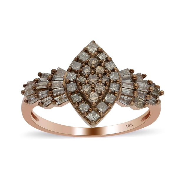 Shop LC Shop LC 10K Rose Gold Cluster Ring Square Champagne Diamond