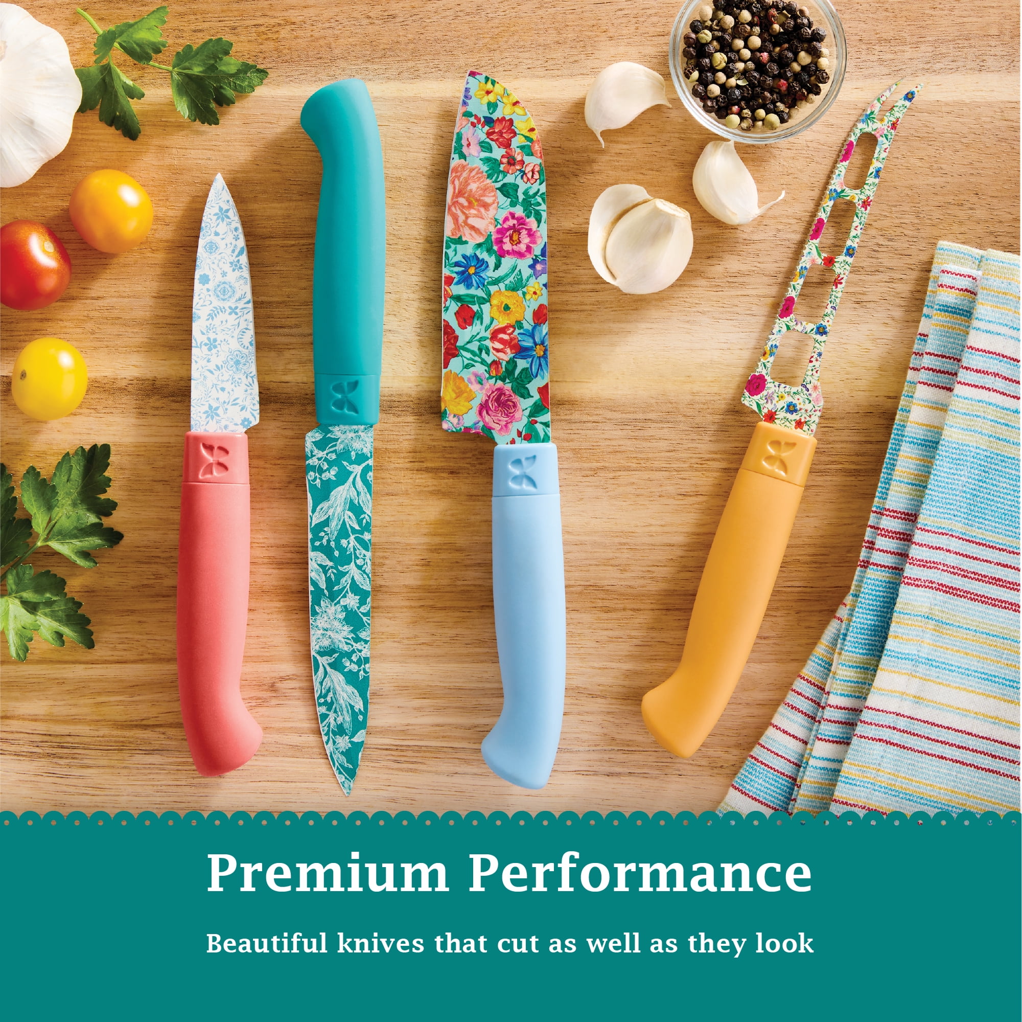 The Pioneer Woman Brilliant Blooms 4-Piece Stainless Steel Utility Knife Set