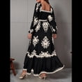 thumbnail image 4 of Vestido de Otoño para Invitada de Boda, Estilo Bohemio, Floral, de Larga, con Escote en V, Fluido, Elegante, para Playa Negro M, 4 of 8