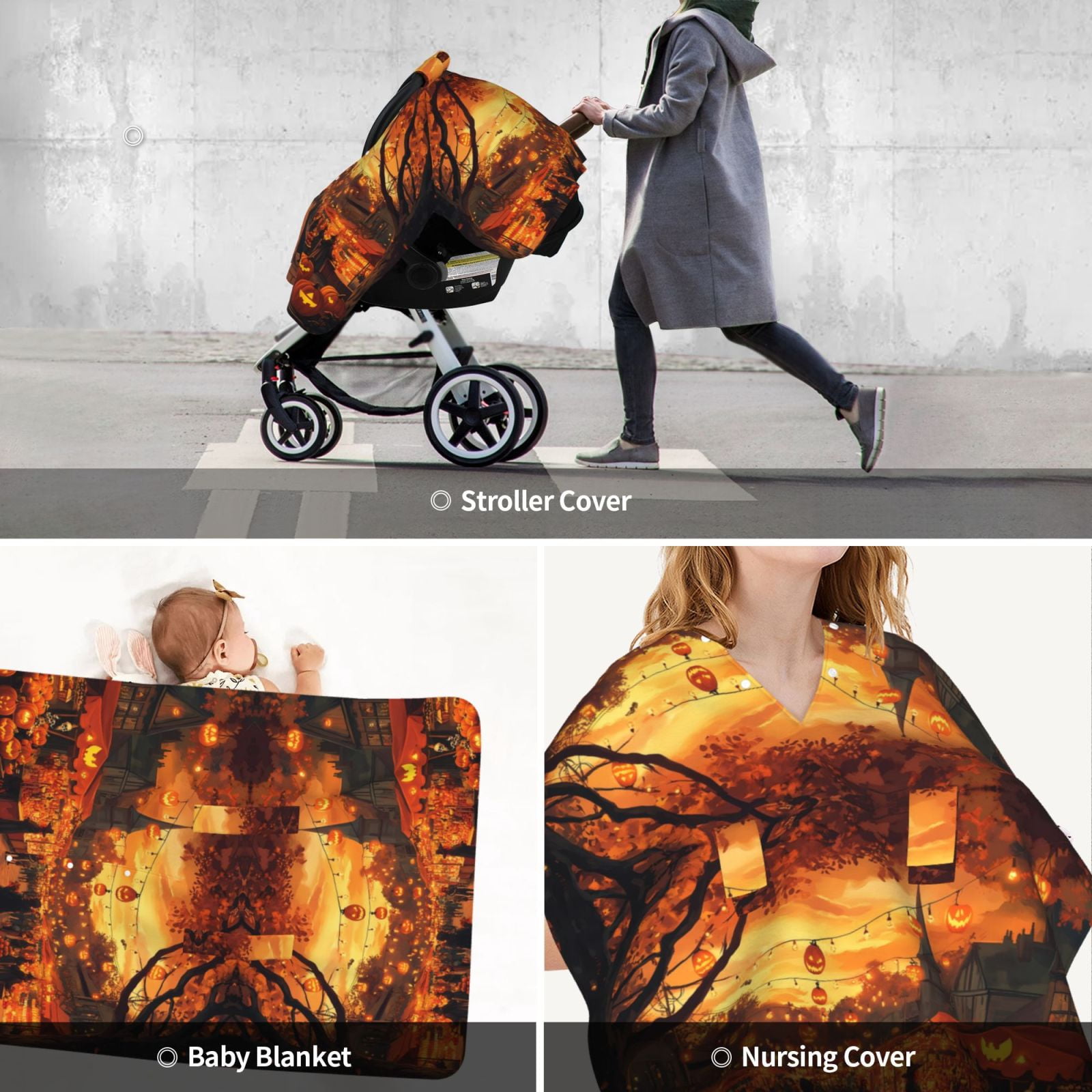 Car Seat Cover Baby - Halloween Pumpkin Market Breathable Infant Car Seat Cover for Baby Carseat, Lightweight Comfort Baby Essentials Must Haves Newborn Stuff for Girl Boy