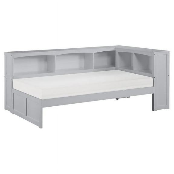 Pemberly Row 5-Shelf Transitional Wood Twin Bookcase Corner Bed in Gray