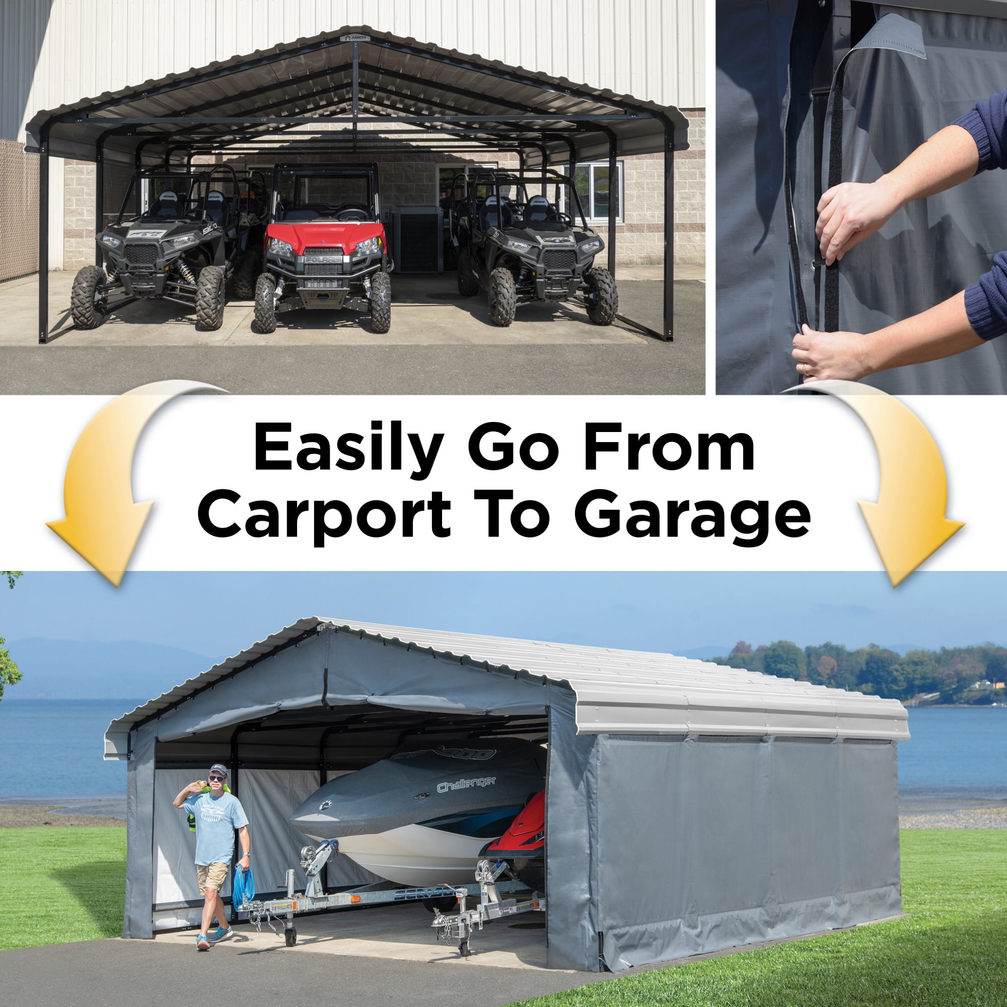 Arrow 20' x 20' x 7' 29-Gauge Carport with Galvanized Steel Roof Panels and Enclosure Kit, Eggshell
