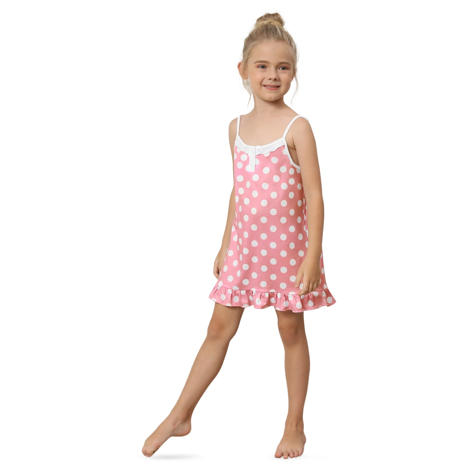 WBQ Kids Girls Nightgowns Soft Summer Cami Sleep Dress Spaghetti Strap Night  Dress Polka Dot Nightie 6 -12 Years | Sommerkleider