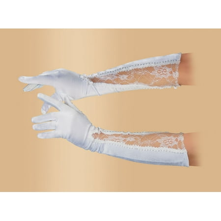 Star Power Women Fancy Satin Lace Below the Elbow Gloves, White, One Size (18")