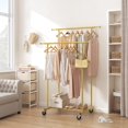 thumbnail image 2 of Double Rod Garment Rack, Heavy Duty Gold Clothes Rack with Wheels For Hanging Clothes,Portable Metal Clothing Rack with 10 Hooks and Shelves, 64.2inch Chrome, 2 of 9