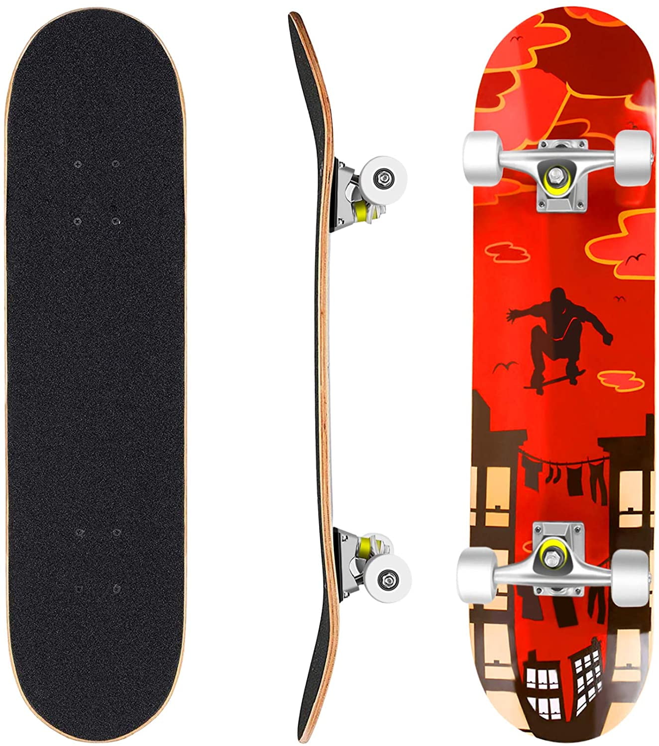 31×8 Complete Skateboard for Teens Adults,9 Layer Canadian Maple Deck Double Kick Concave Trick Skateboards for Kids Ages 6-12 Caroma Kid Skateboard for Beginners Girls Boys 3#People 