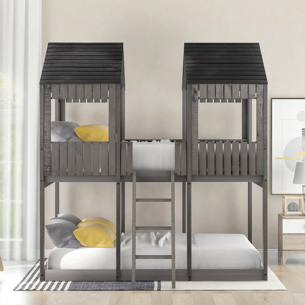 Wood Bunk Beds For Kid Toddlers Girls, Safety Bunk Beds For Toddlers