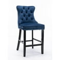 thumbnail image 5 of 27" Contemporary Padded Bar Stools, Tufted Velvet Upholstered Barstools with Button Tufted Decoration, Chrome Nailhead Trim, Footrest and Solid Wood Legs (Blue,Set of 8), 5 of 9