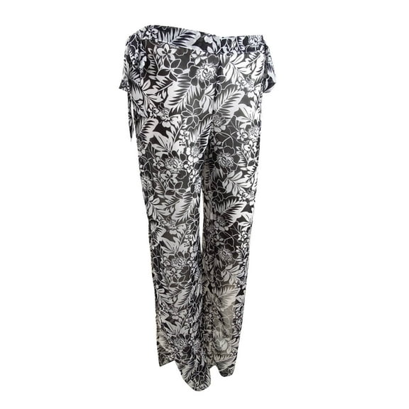 Miken Women's Side-Slit Chiffon Pants Swim Cover-Up (S, Black/White)