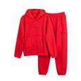 thumbnail image 2 of Mutghys Winter Pajamas for Women Set Fleece Hooded Long Sleeve Top with Pockets Elastic Waist Long Pants Home Lounging Soft Comfy Warm Sleepwear Set, 2 of 8