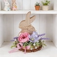 thumbnail image 3 of Letrero de madera de conejito de Pascua, adorno de escritorio con flores artificiales, centro de mesa para fiesta de primavera, bandeja escalonada, decoración del hogar, 3 of 8