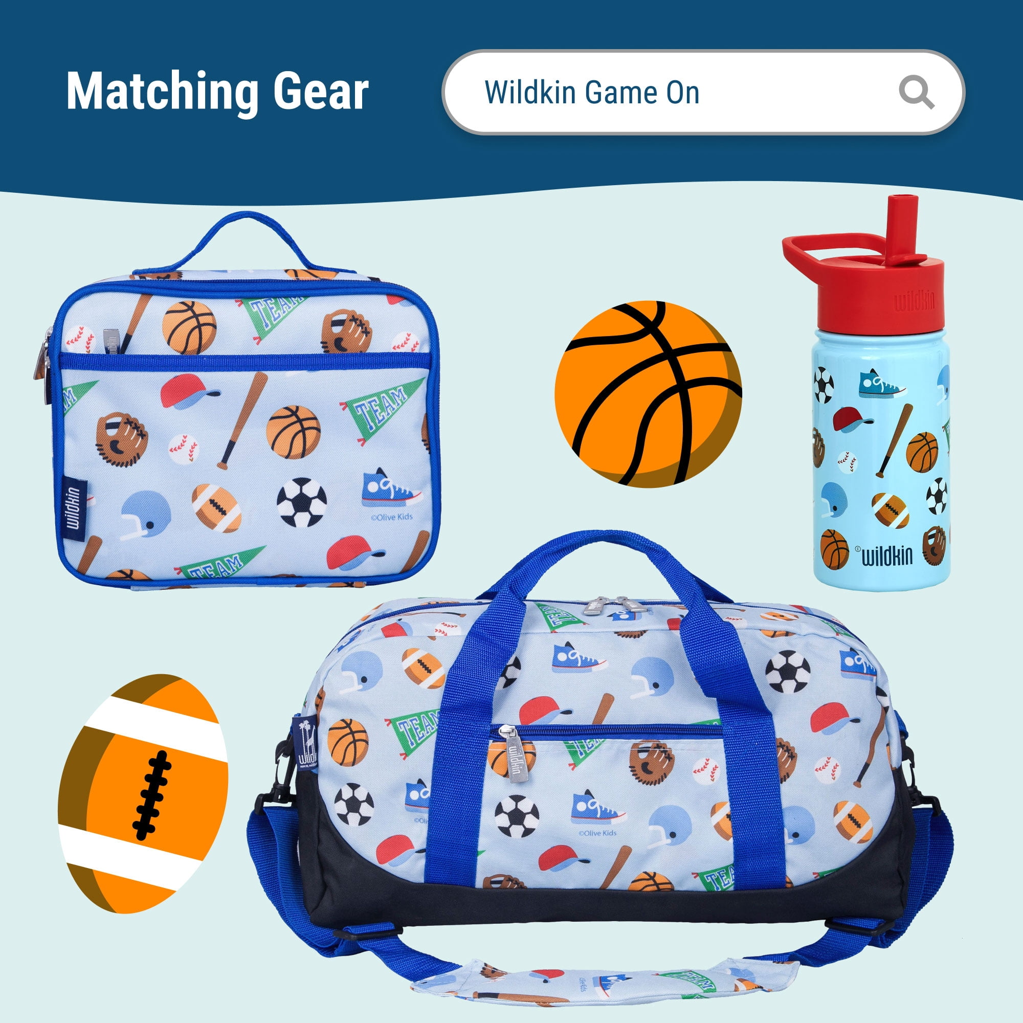 Wildkin Kids 15 Inch School and Travel Backpack for Boys and Girls (Game On Blue)