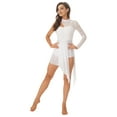 thumbnail image 4 of Raenseen Women Lyrical Dance Costume Lace Asymmetrical Mesh Tulle Flowy Skirt Dress Ballet Leotard White XL, 4 of 7