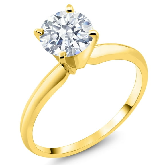 Gem Stone King 14K Yellow Gold White Zirconia Solitaire Engagement 4-Prong Ring for Women | 1.50 Cttw | Round 6MM | Gemstone Birthstone (Size 8)
