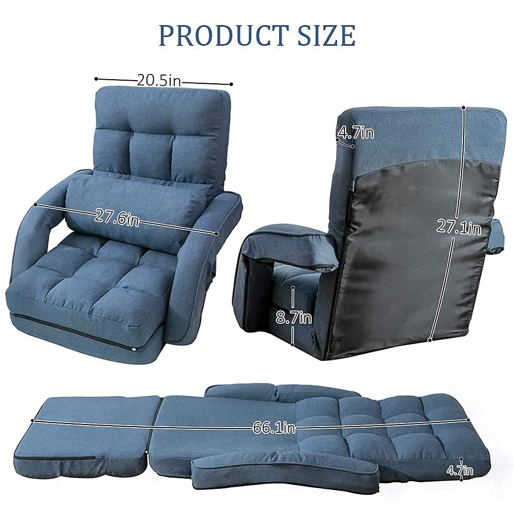 14-Position Adjustable Floor Chair, Chaise Lounge Indoor, Folding Lazy Sofa with Armrests and a Pillow Padded Adults Gaming Chairs for Living Room, Bedroom