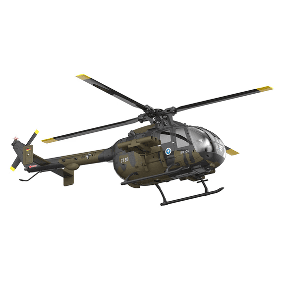 طائرة هليكوبتر RC ERA C180 BO-105 RC، مزودة بجيروسكوب سداسي المحاور، ومحرك بدون فرش بست قنوات، ونظام تدفق بصري، ونظام تحليق ثابت الارتفاع، وإقلاع بمفتاح واحد، وطيران مقلوب، وجاهزة للطيران للمبتدئين والبالغين (تمويه / 4 بطاريات)