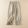 thumbnail image 6 of REALiKUN Womens Cotton Linen Pants Vintage Embroidery Elastic Waist Solid Color Casual Pants Ruffle Cropped Trousers, 6 of 6