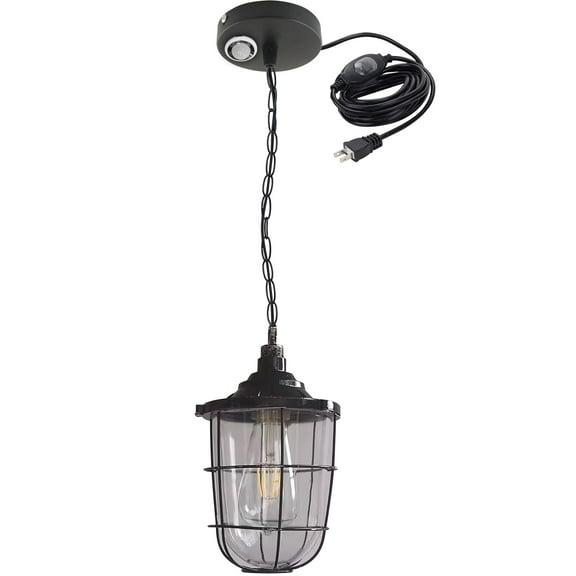 Kiven Outdoor Pendant Light Motion Sensor with 15FT Plug-in Cord, IP65 Waterproof Ceiling Hanging Porch Light, Farmhouse Outdoor Glass Hanging Lantern Light for Porch Entryway Patio(No.3148)