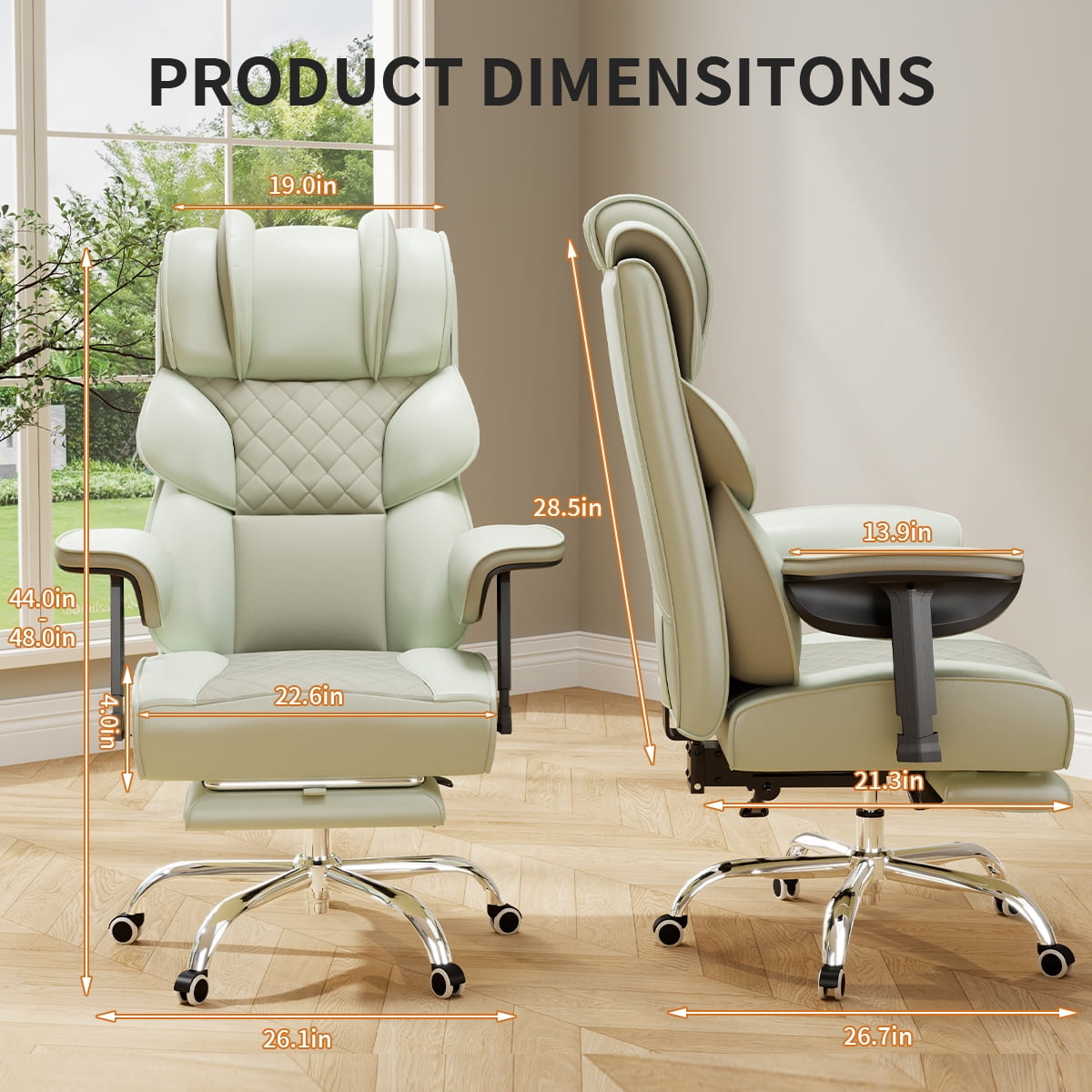 KOCEN Big and Tall Office Chair, Desk Chair with Soft Adjustable Armrests, Ergonomic High Back Gaming Chair with Lumbar Support, Executive Computer Chairs with Footrest(PU leather, beige)