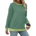 thumbnail image 4 of Nmnitkp Womens Tops Soft and Comfortable Sweatshirts for Women Crewneck Long Sleeve Shirts for Women Loose Fit Tops Color Block Ribbed Trim Fashion 2025, 4 of 8