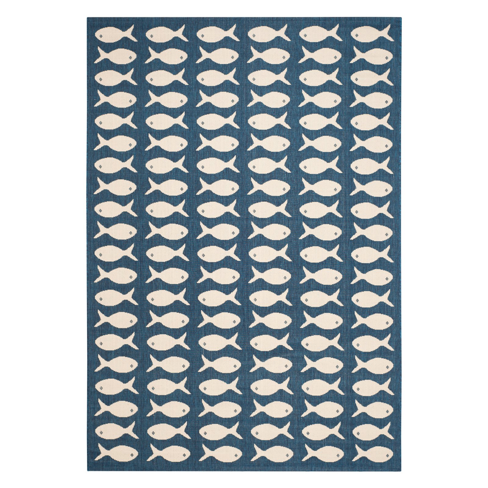 SAFAVIEH Courtyard Tranter Geometric Fish Indoor/Outdoor Area Rug, 6'7