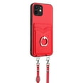 thumbnail image 3 of for iPhone 11 PU Leather Phone Case Cover, Classic Shoulder Strap Card Slots Shockproof Protective Ring Bracket Anti-scratch Ultra Slim Back Case for iPhone 11 - Red, 3 of 8