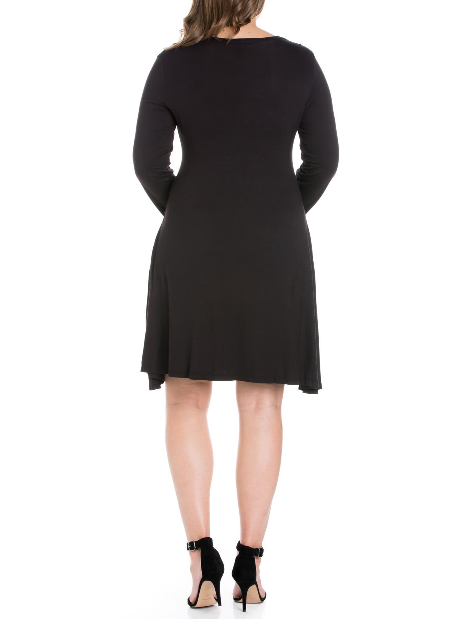 24seven Comfort Apparel Plus Size Classic Long Sleeve Flared Mini Dress