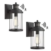 Outdoor Wall Sconce with Motion Sensor 2 Pack Exterior Wall Light Fixture Dusk to Dawn for Porch Doorway Black Finish with Clear Glass Shade Set of 2