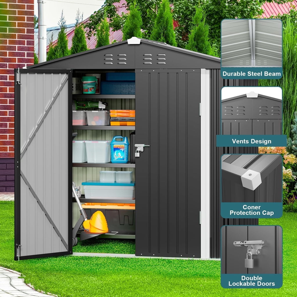 6' x 4' Outdoor Storage Shed on Sale, Aiho Shed & Outdoor Storage Clearance, Metal Storage Shed for Outside, Backyard, Garden & Patio - Dark Gray