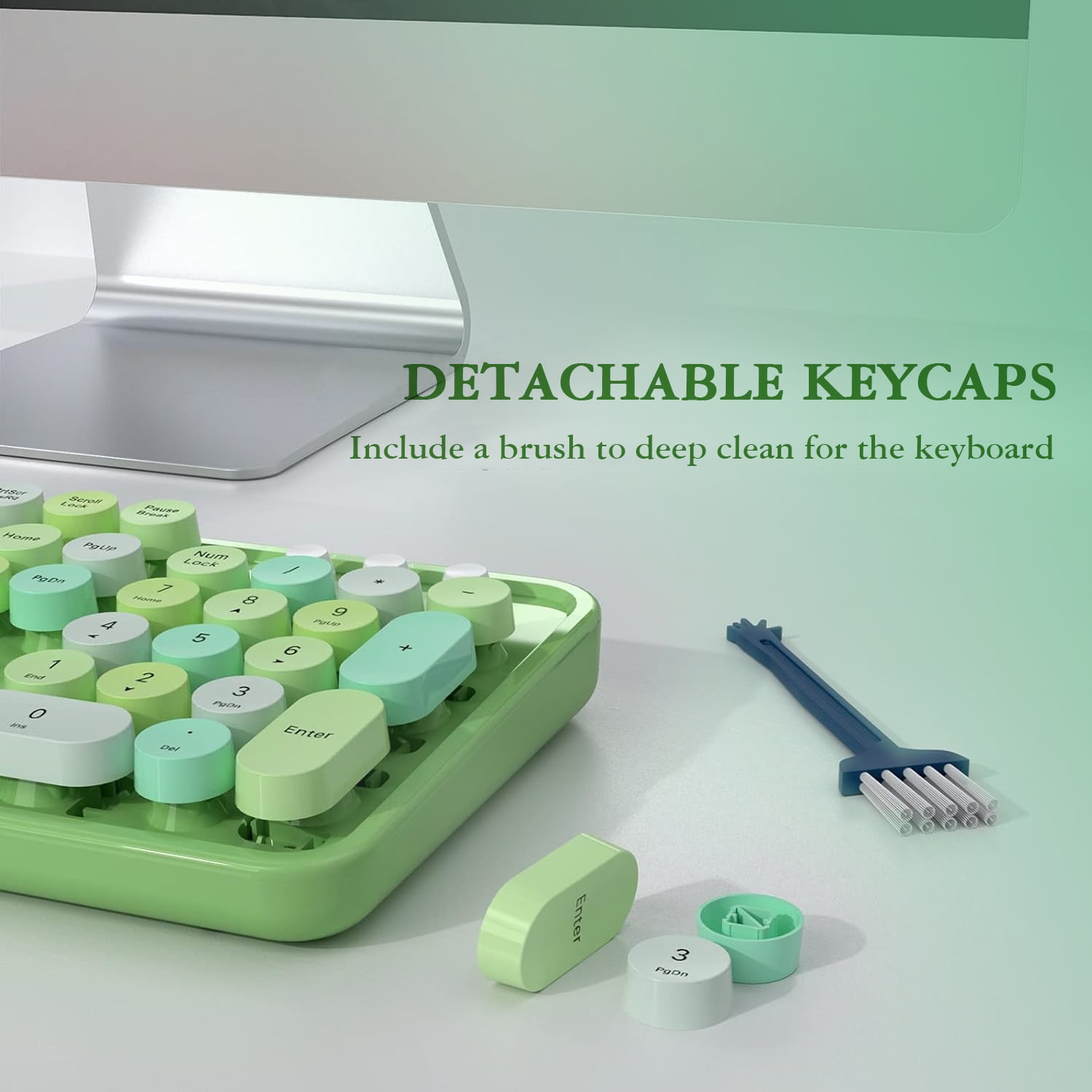 MOFII Wireless Keyboard and Mouse Combo 2.4GHz Retro Full-Size Keyboard with Number Pad and Cute Wireless Mouse for PC Desktop Laptop Mac Windows (Green)
