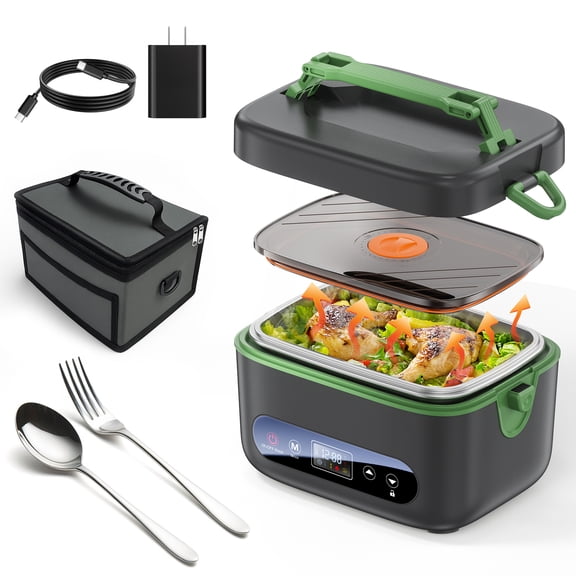 Electric Lunch Box for Adults,Battery Powered with Multi-Speed Adjustable Heating,1.2L Portable Food Warmer with Insulated Bag & Cutlery