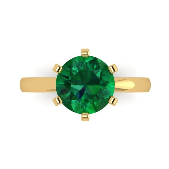 Clara Pucci 14K Yellow Gold 3ct Emerald Solitaire Ring for Women