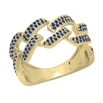Dazzlingrock Collection Round Blue Sapphire Out Bling Cuban Link Band Ring for Women (Color Blue, Clarity Highly Included) in 18K Yellow Gold, Size 8