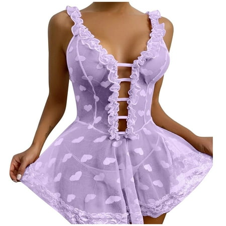 

JDEFEG Peach Lingerie for Women for Women Cute Love Girl Lace Dress Cutout Suspender Dress (Without Thong) Elegant Slim Solid Dress Lingerie Set Stockings Included Stretch & Spandex Purple Xl