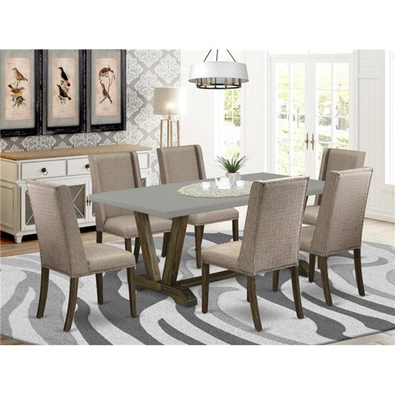 7 Piece V-Style Dining Table Set - Dark Khaki