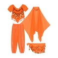 thumbnail image 5 of TiaoBug Women India Belly Dance Costume Lanterns Sleeves Top Pants Hip Scarf Head Scarf 4Pcs Orange One Size, 5 of 6