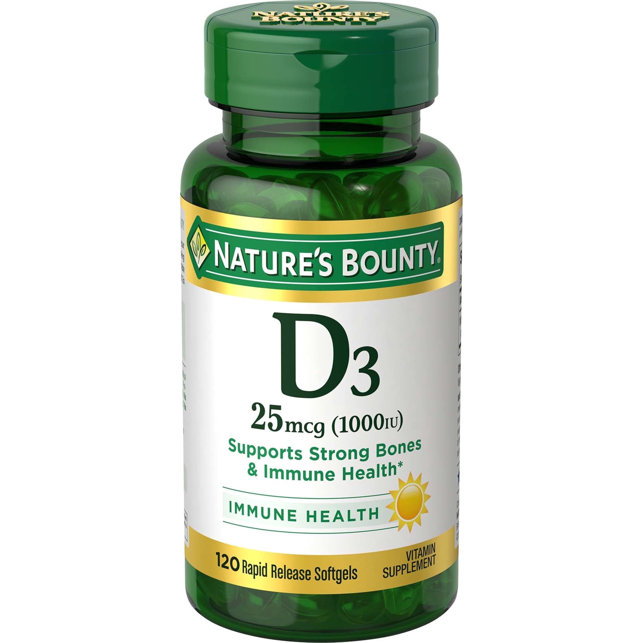 (3 pack) Nature's Bounty Vitamin D3 1000 IU Softgels, Bone & Immune Support, 120 Ct