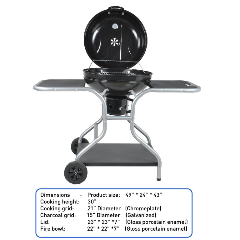 Big Bad Charcoal BBQ Grill – Large Size Barbeque Grill for Outdoor Cooking – Cooking Area 21” Diameter Big Bad Charcoal BBQ Grill – Large Size Barbeque Grill for Outdoor Cooking – Cooking Area 21” Diameter