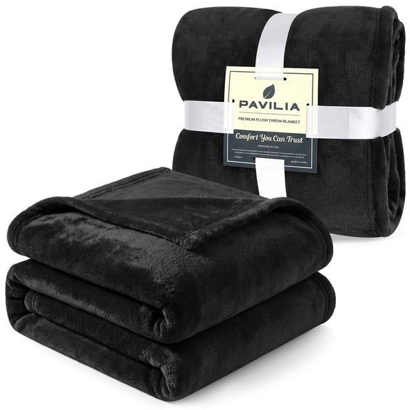 PAVILIA Fleece Throw Blanket, Super Soft Plush Fuzzy Flannel, Black 50x60